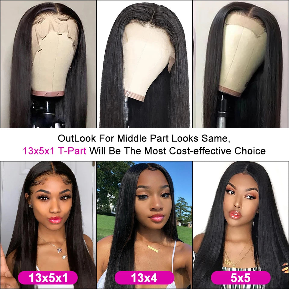Ali Grace T Part Lace Wig 13x5x1 Straight Lace Part Human Hair Wigs Brazilian Straight Front Wigs for Women Middle Part Wigs