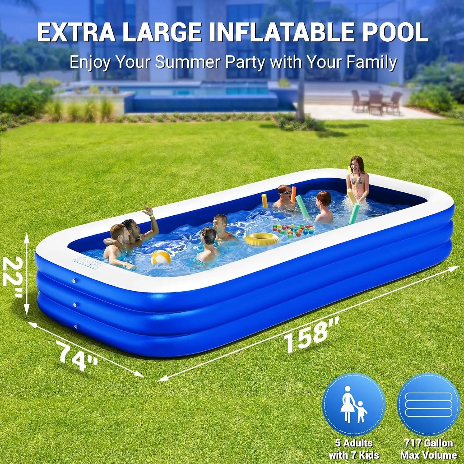Big Inflatable Pool with Pump, Lylting 158"x74"x22" Extra Large Thicken Blow Up Pool for Adults, Full Size Family Inflatable