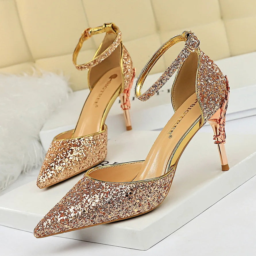 Scarpe Donna Eleganti OEM Custom Pointed Toe Night Club Party Sequin High Heel Women's Pumps Shoes
