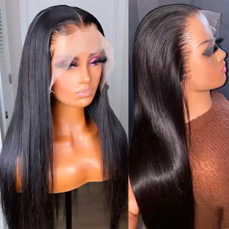 13x6 Raw Indian Lace Frontal Human Hair Wig ,HD Transparent Full Lace Frontal Wigs, Brazilian Straight Curly Wig for Black Women