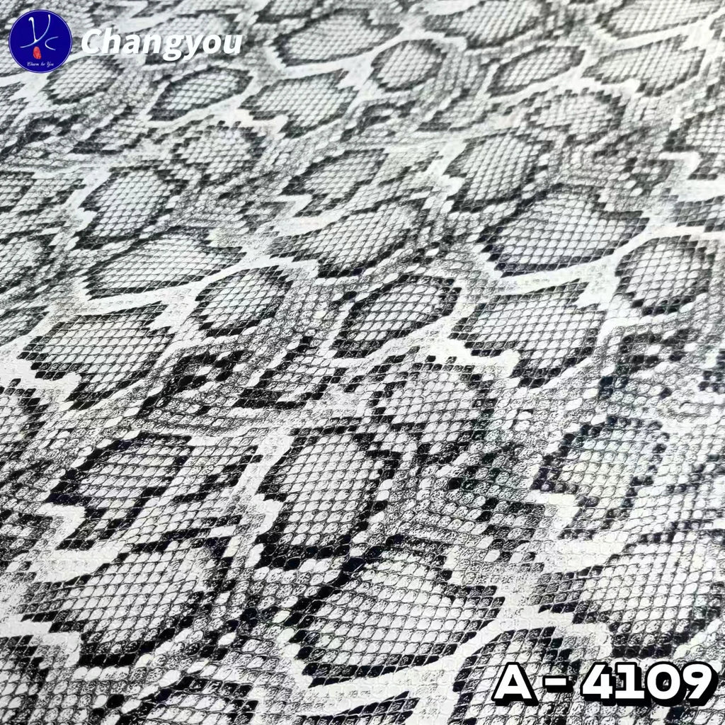A-4109 PU Artificial Snake Skin Print Glossy Fabric Eco-Friendly Synthetic Leather for Bags Sofa Customization for Furniture