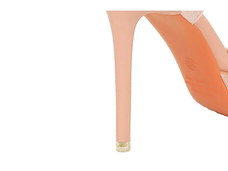 34-43 Elegant Banquet Thickened Suede Shallow Cut Pointed Side Hollow High Heels Rhinestone Buckle Super High Heels