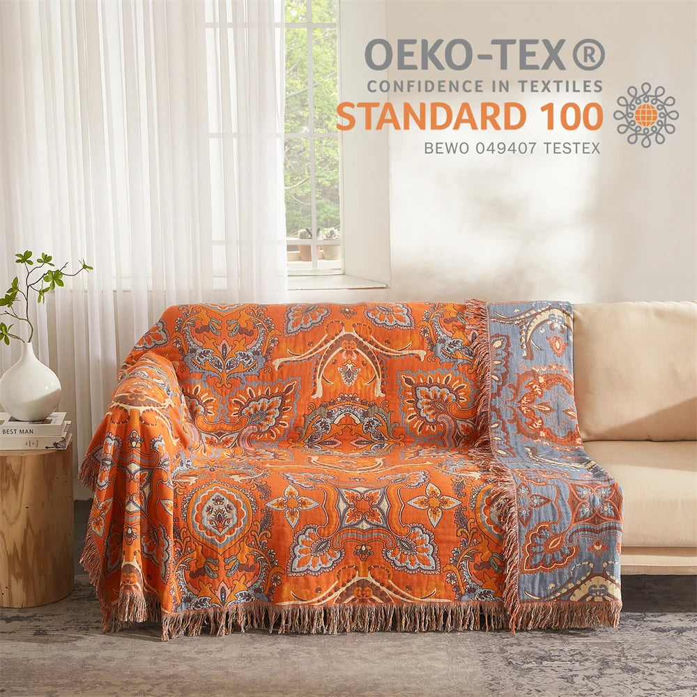Wholesale King-Size Jacquard Style Soft Vintage Floral Boho Bed Blanket 100% Cotton Muslin Home Textile Gift Throw Blanket