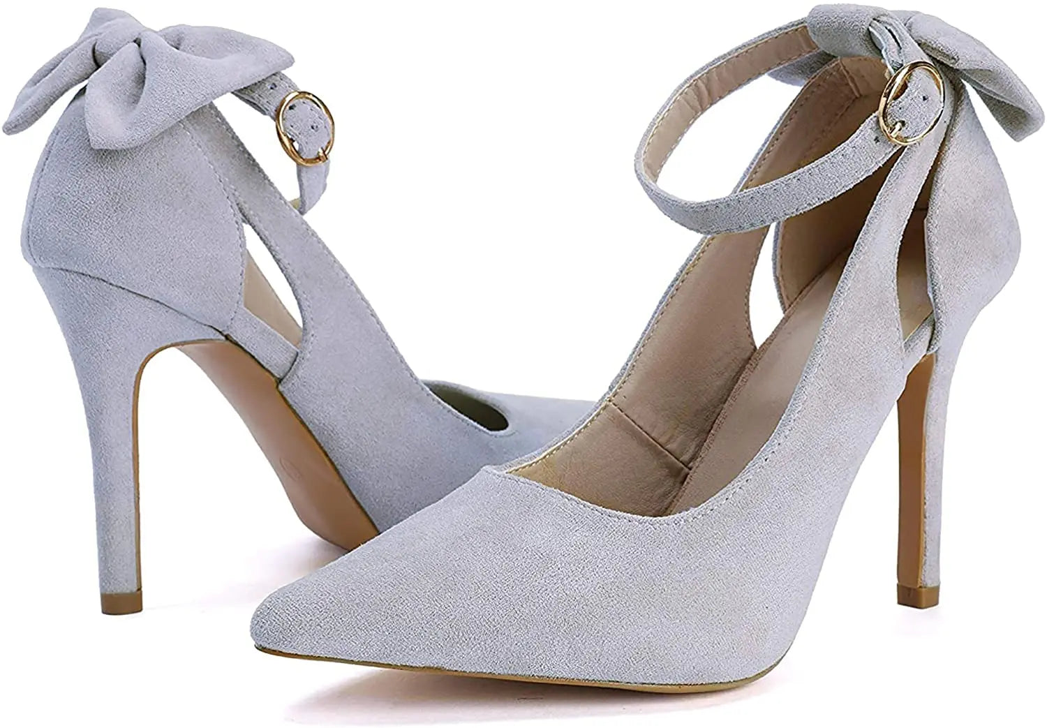 Gotrays Women's Pointed Toe High Heels Ankle Strap D'Orsay Pumps Shoes Bow Wedding Bowtie Back Dress Sandals