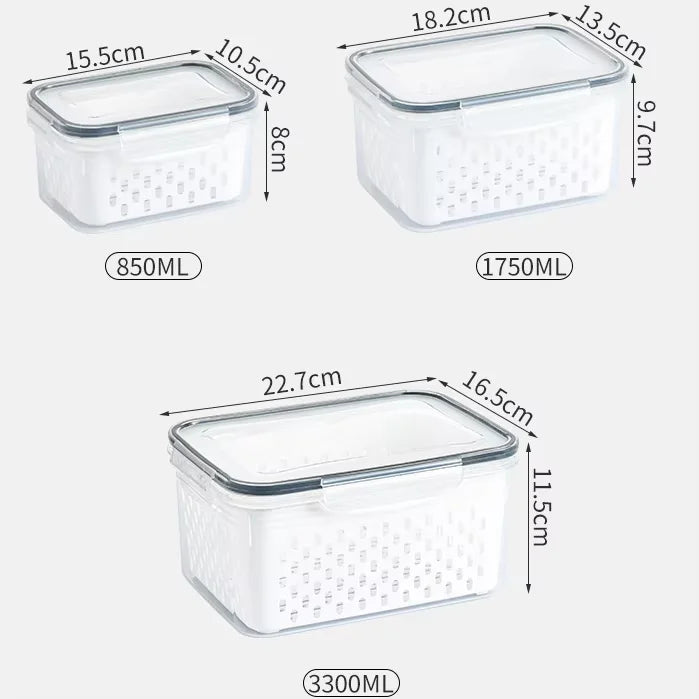 Fridge Organizer Bins Leakproof Plastic Transparent Kitchen Food Pantry Storage Containers With Lids and Removable Colanders