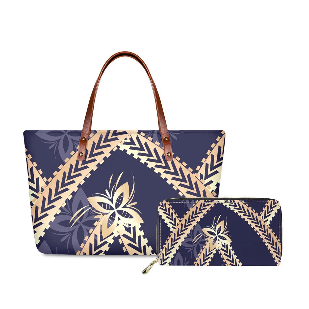 Traditional Tribal Polynesian Print Satchel Handbag Set Young Girls Hand Bags and Purses for Women Luxury Custom Purse with Logo