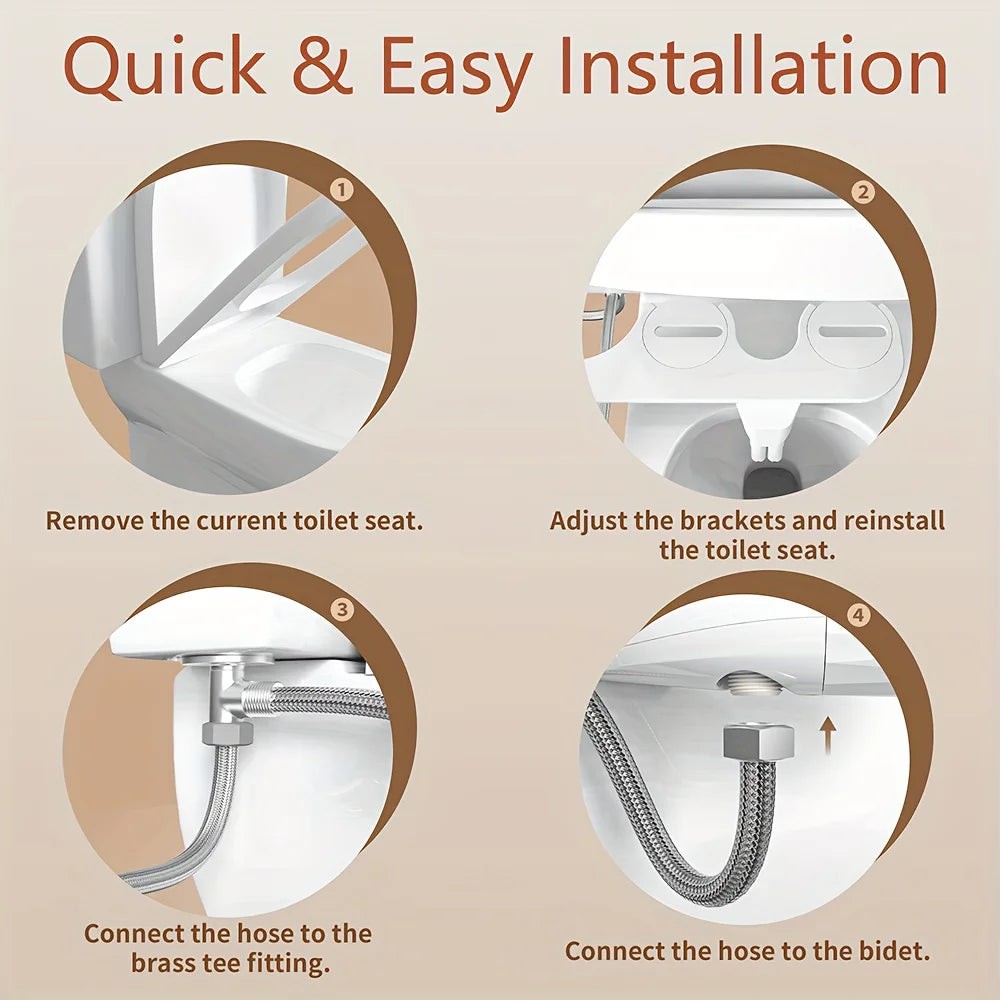 Ultra-Slim ABS Toilet Bidet Attachment Non-Electric Adjustable Water Pressure Front and Rear Wash Sprayer for Bathroom