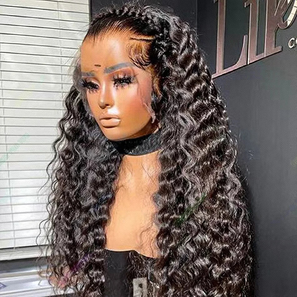 Wholesale Brazilian 13x4 HD Human Hair Lace Front Wig Deep Wave Water Wavy Raws Transparent Swiss Lace Frontal Black Women