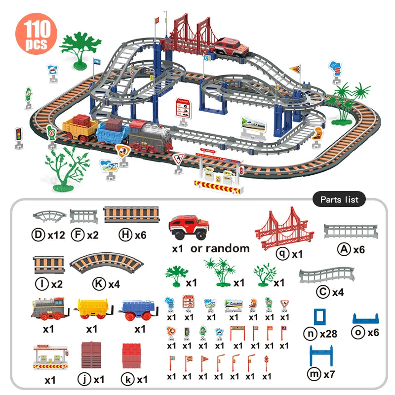 HW Train Car Sets for Toddlers Electric Toy Train Track Set with LED Bridge Electric Car and Train Sets Toys for Boys Girls Kids