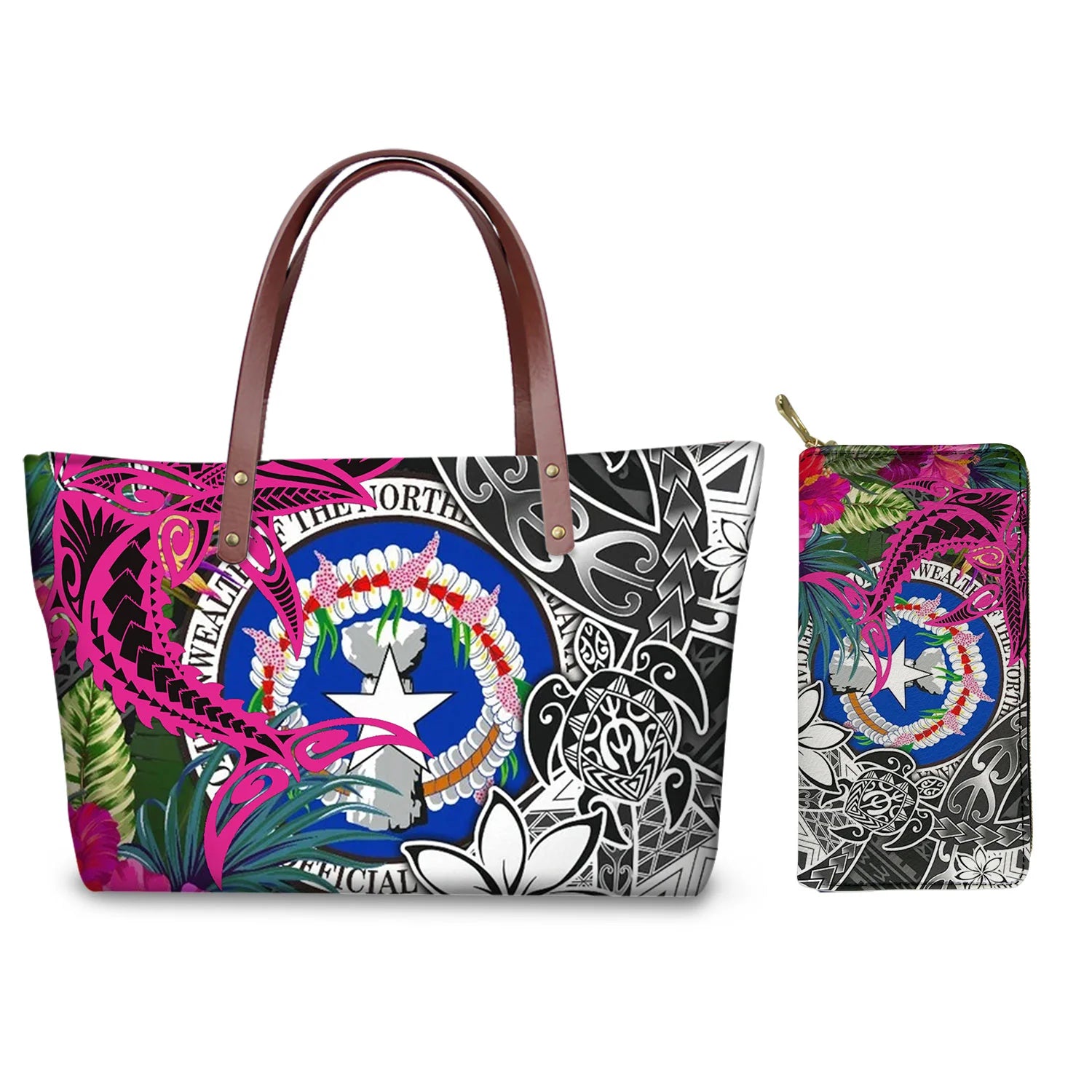 Traditional Tribal Polynesian Print Satchel Handbag Set Young Girls Hand Bags and Purses for Women Luxury Custom Purse with Logo