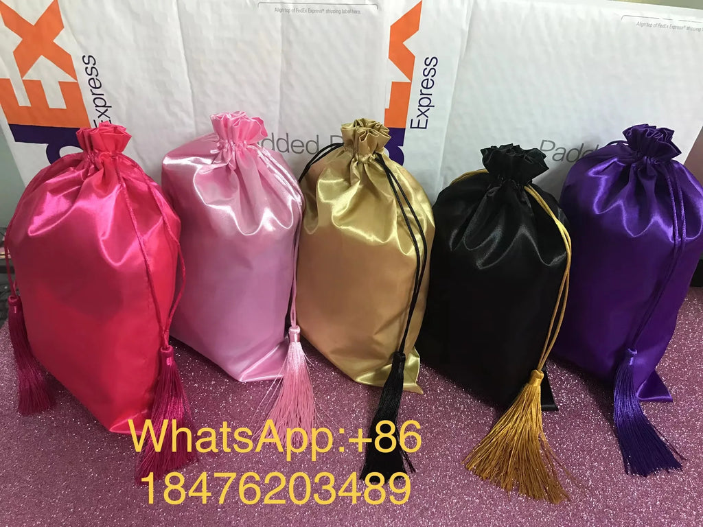 Sexy Lady Hair Accessories Wholesale Custom Satin Wigs Bags 100% Silk Drawstring Bag Hair Packaging