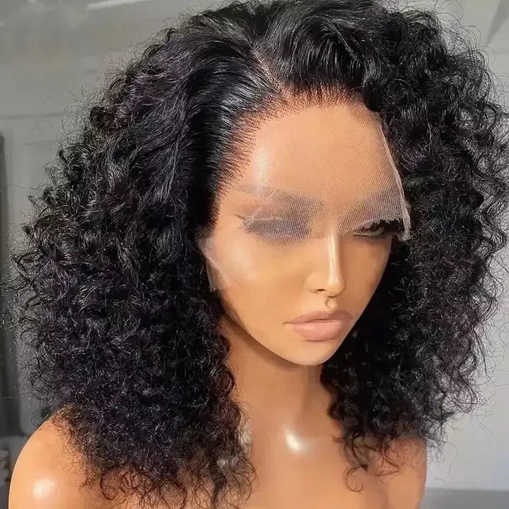 Cheap Short Bob Peruvian Hair Wig Kinky Curly Transparent HD Lace Front Wig Vendors Natural Human Hair