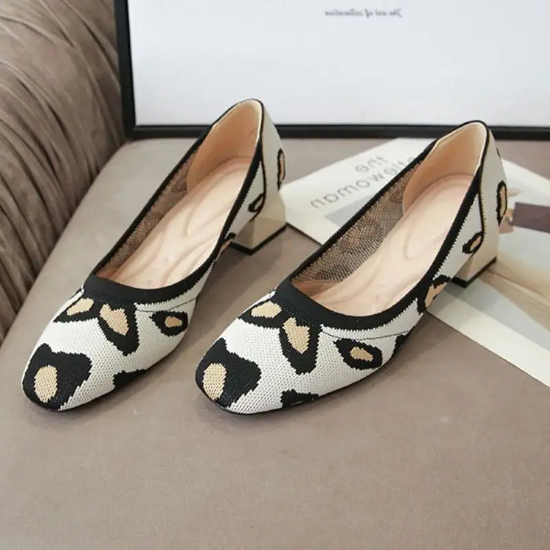 Knitted Fabric Comfortable Office Wear Formal Shoes Slippers Low Block Heels for Women