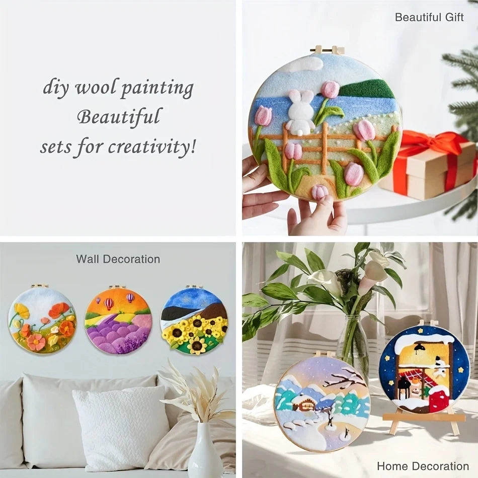 For CHENISTORY DIY Wool Felting Painting Embroidery Frame Handmade Needle Wool Painting Picture Home Decors Crafts Digital
