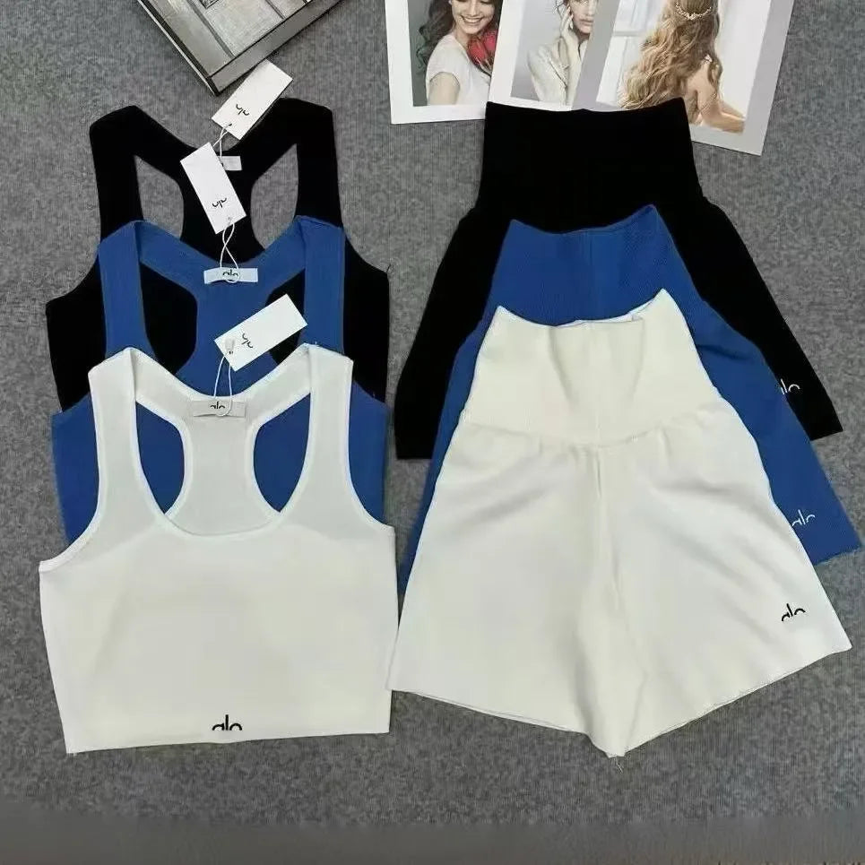 Women's High-Waisted Hip-Lifting Sports Set, Solid Pattern Sports Set,Fitted Yoga Set