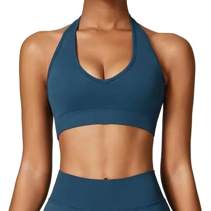 High Quality Custom Halterneck Seamless Gym Bra High Strength Fitness Gym Yoga Women Sports Bra