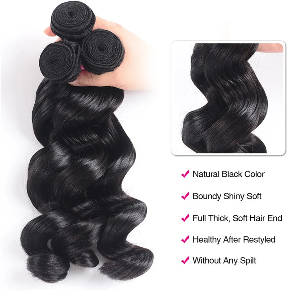 UNice Hair Company Brazilian Loose Wave Bundles Natural Color Remy Hair Weaving 1 Piece 100% Human Hair Extensions 16-26inch