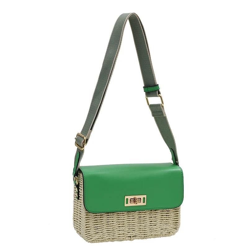 Summer Women's Female Straw Shoulder Bag - Small Flap Crossbody Bags for Women - Luxury Women's Bag with Cell Phone Purse
