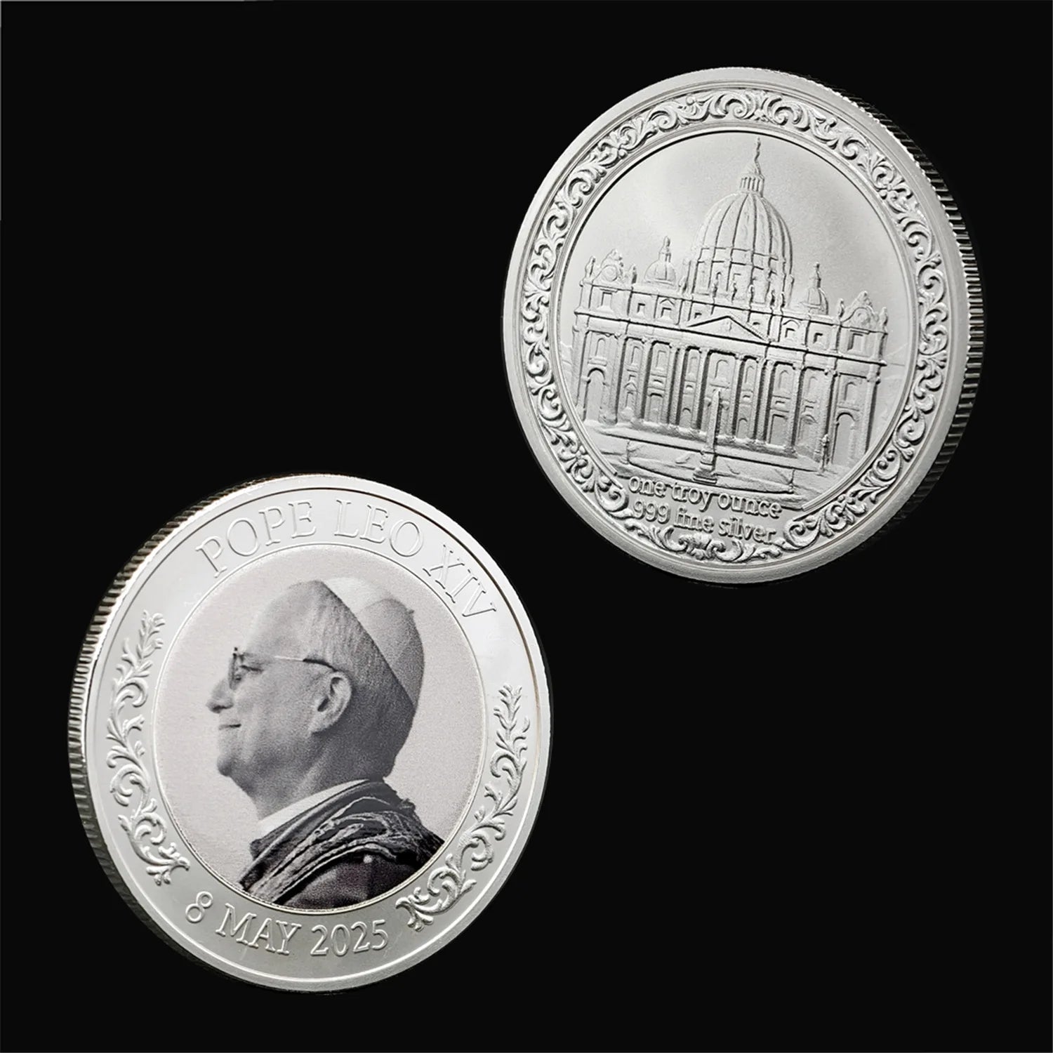 Metal Craft Pope Leo XIV Commemorative Coin HABEMUS PAPAM Silver Hard Enamel Coin  with Cross for Prayer Use