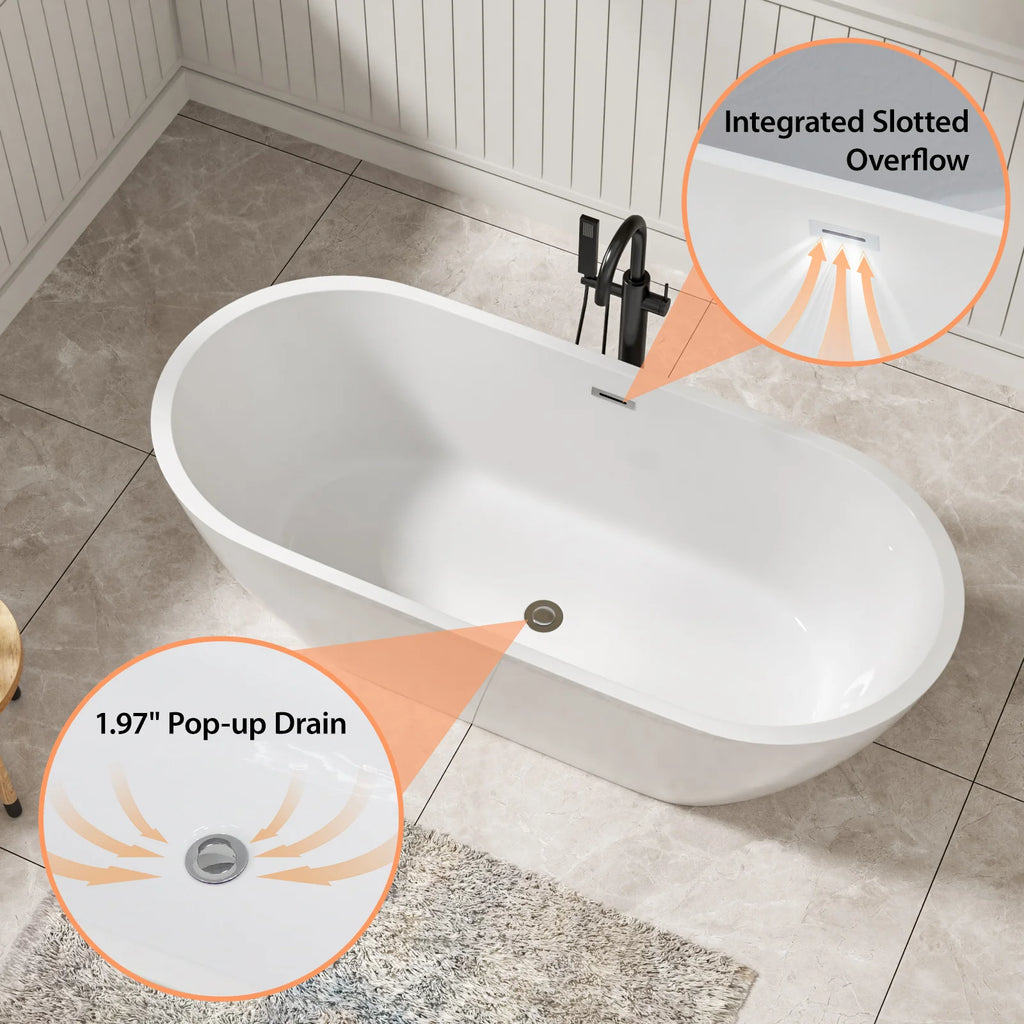 Sarlai Group  67-Inch Freestanding Acrylic Bathtub Eco-Friendly Portable Design 60gal+ Capacity Modern Glossy White