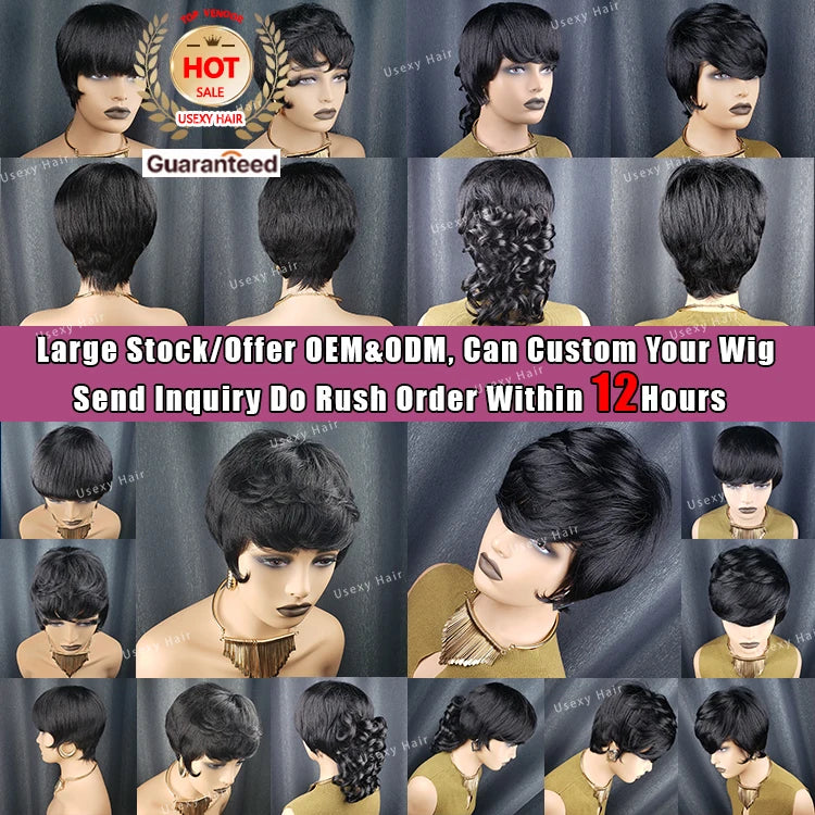 Pixie Cut Wig Red Colored Full Machine Made Perruque Cheveux Humain Short Bob Wig Cheap Glueless No Lace Remy Hair Wig for Women