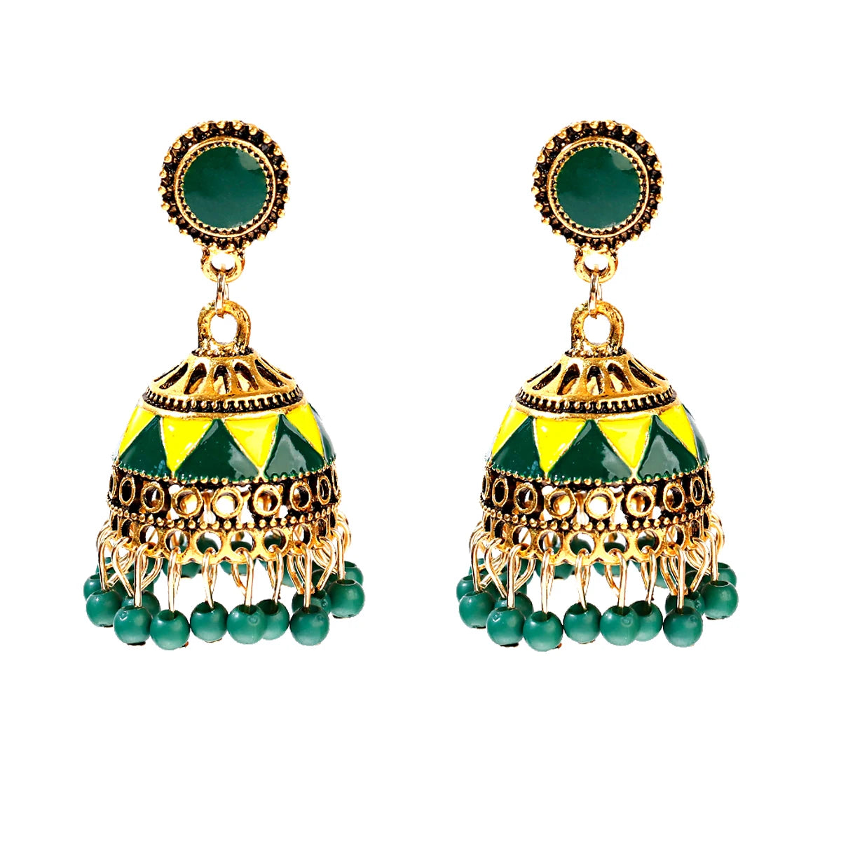 Douvei Fashion Gold Plated Bohemian Drop Enamel Pave Women Boho Stud Earrings Vintage Classic Jewelry Bell Shape Jewelry