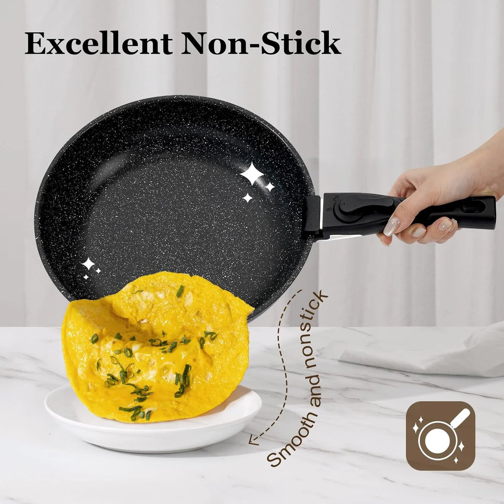 Hot Selling 15 Pcs Black Granite  Aluminum Cookware Set Detachable Handle Pans Pots Nonstick Coating