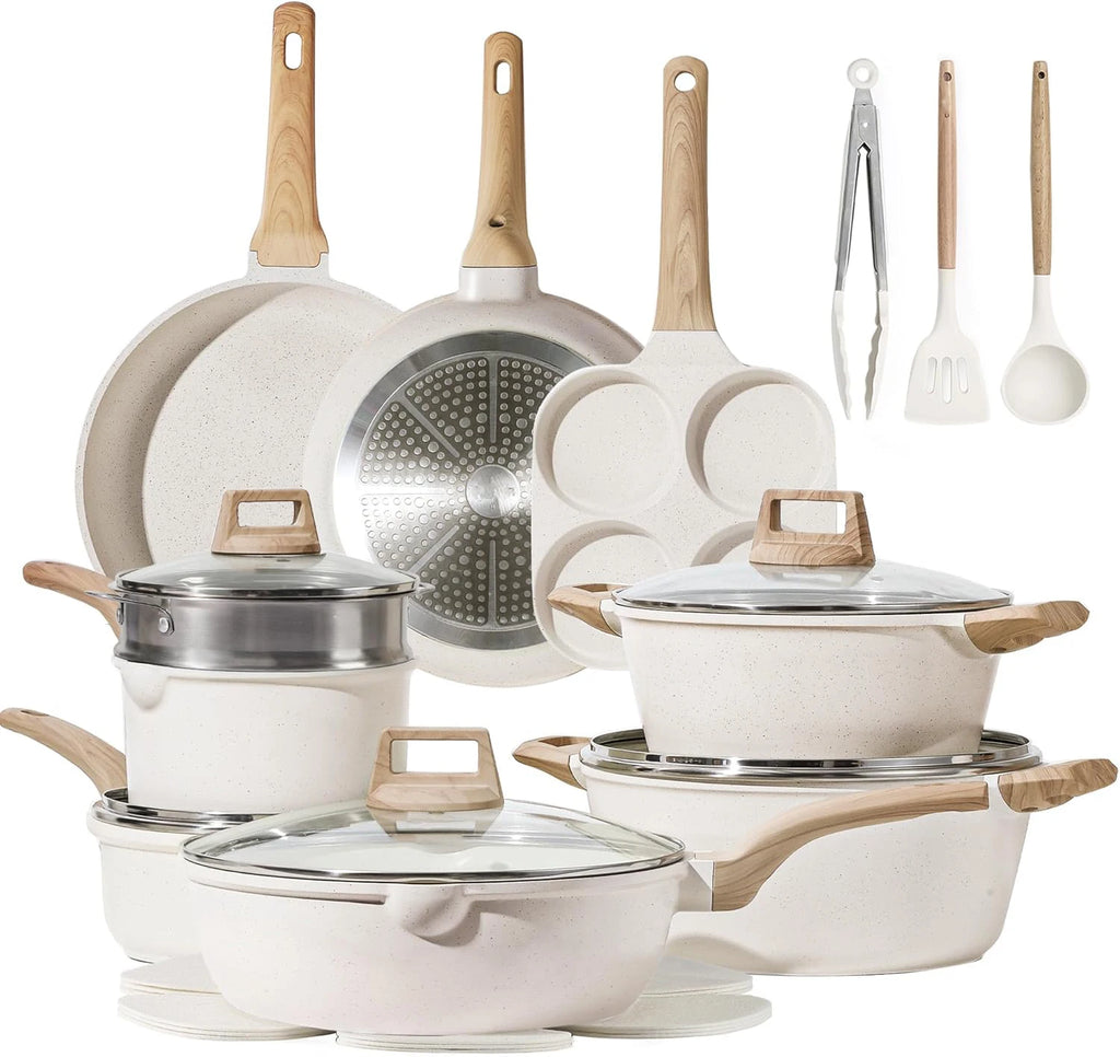 Factory Forged Cookware 21 Pcs Granite Nonstick Coating Saute Pan Casseroles Cookware Set with Steaming Basket and Accessories