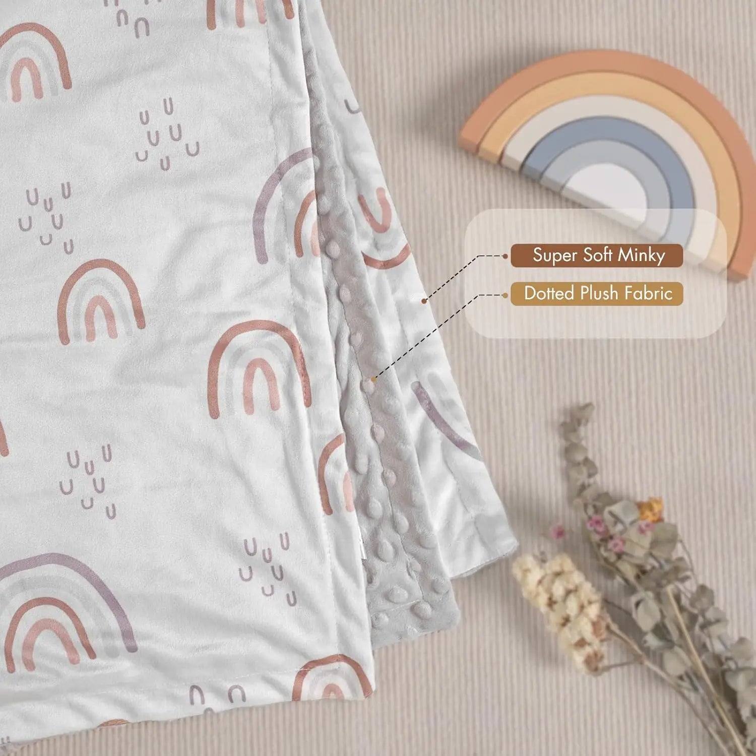 CPC Certification 30x40 Custom Graphics rainbow Blanket Baby Dots Mink Receiving Blanket Swaddle Animal Minky Dot Baby Blanket
