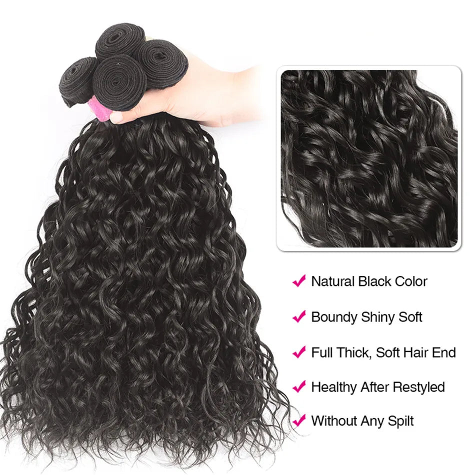 Unice Hair Water Wave Brazilian Hair Weave Bundles 3PCS 100% Human Hair Weaves Natural Color Remy Hair 8-26inch Free Shipping