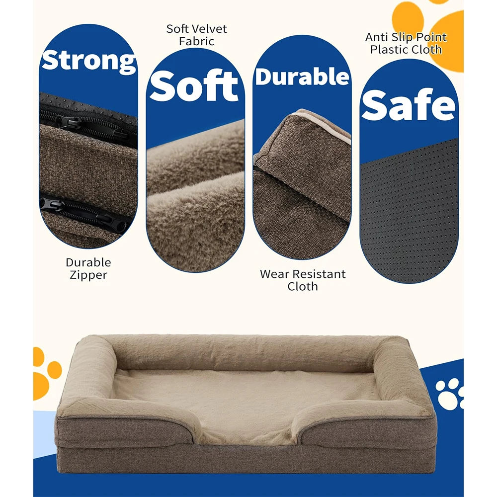 Large Orthopedic Dog Bed for Supportive Foam Pet Cushions Washable Removable Cover Egg-Crate Foam Waterproof Lining Bottom for