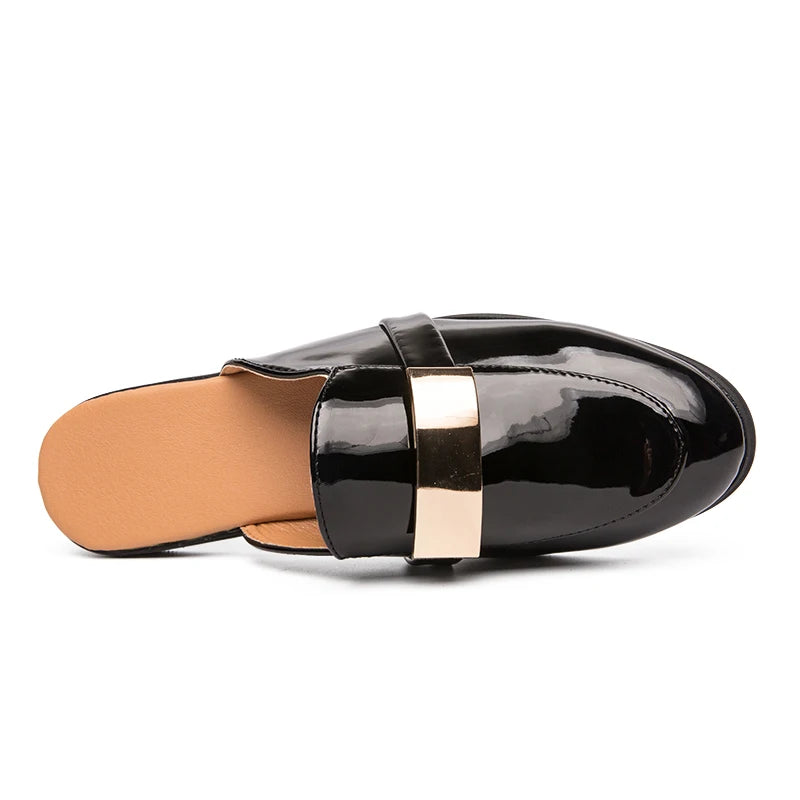 Patent Leather Half Shoes Backless Fashion Summer Slippers Comfortable Summer Men Casual Shoes