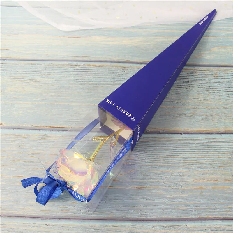 Eternal Rose Colorful Galaxy Artificial Flowers 24K Gold Foil Flower Love Base Flare box for Girlfriend Valentine's Day Gift