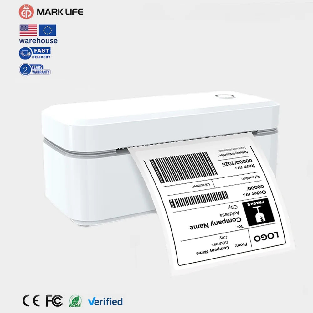 Marklife Portable 4-Inch Thermal Shipping Barcode Label Printer Hot Sale 110mm USB for Sticker Printer Machine 100 X150mm