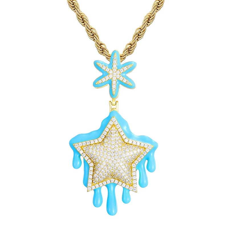 New Arrival Glow in the Dark Enamel Plated Star Pendant Hip Hop Jewelry Silver 925 VVS Moissanite Diamond Iced Out Fine Jewelry