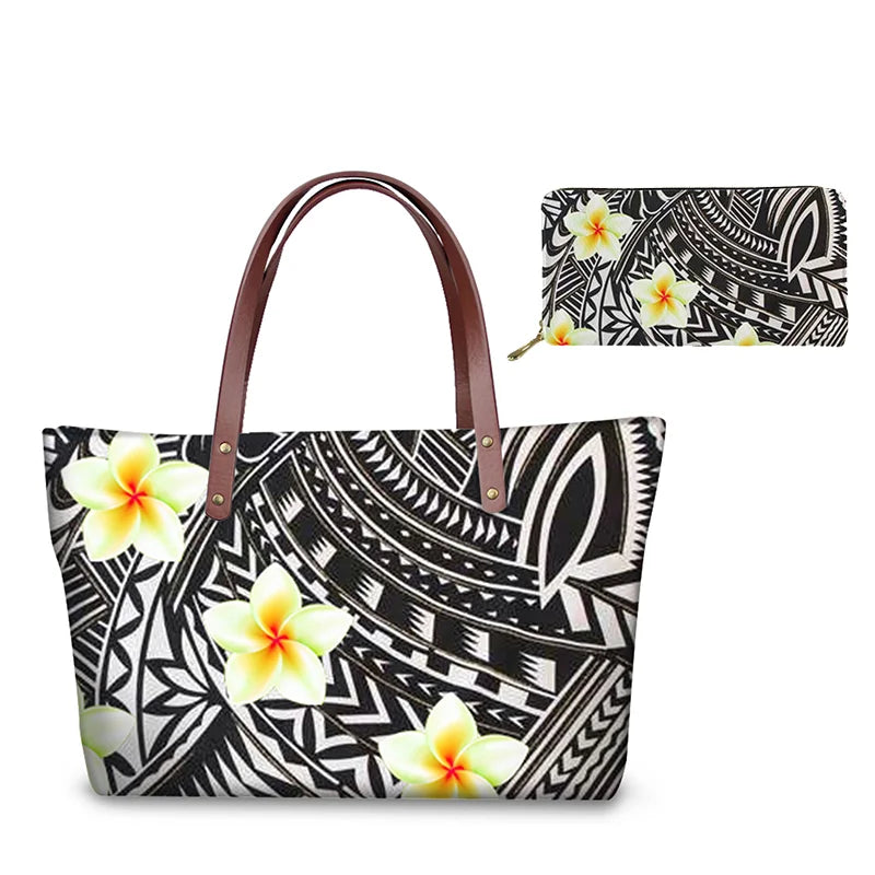 Traditional Tribal Polynesian Print Satchel Handbag Set Young Girls Hand Bags and Purses for Women Luxury Custom Purse with Logo