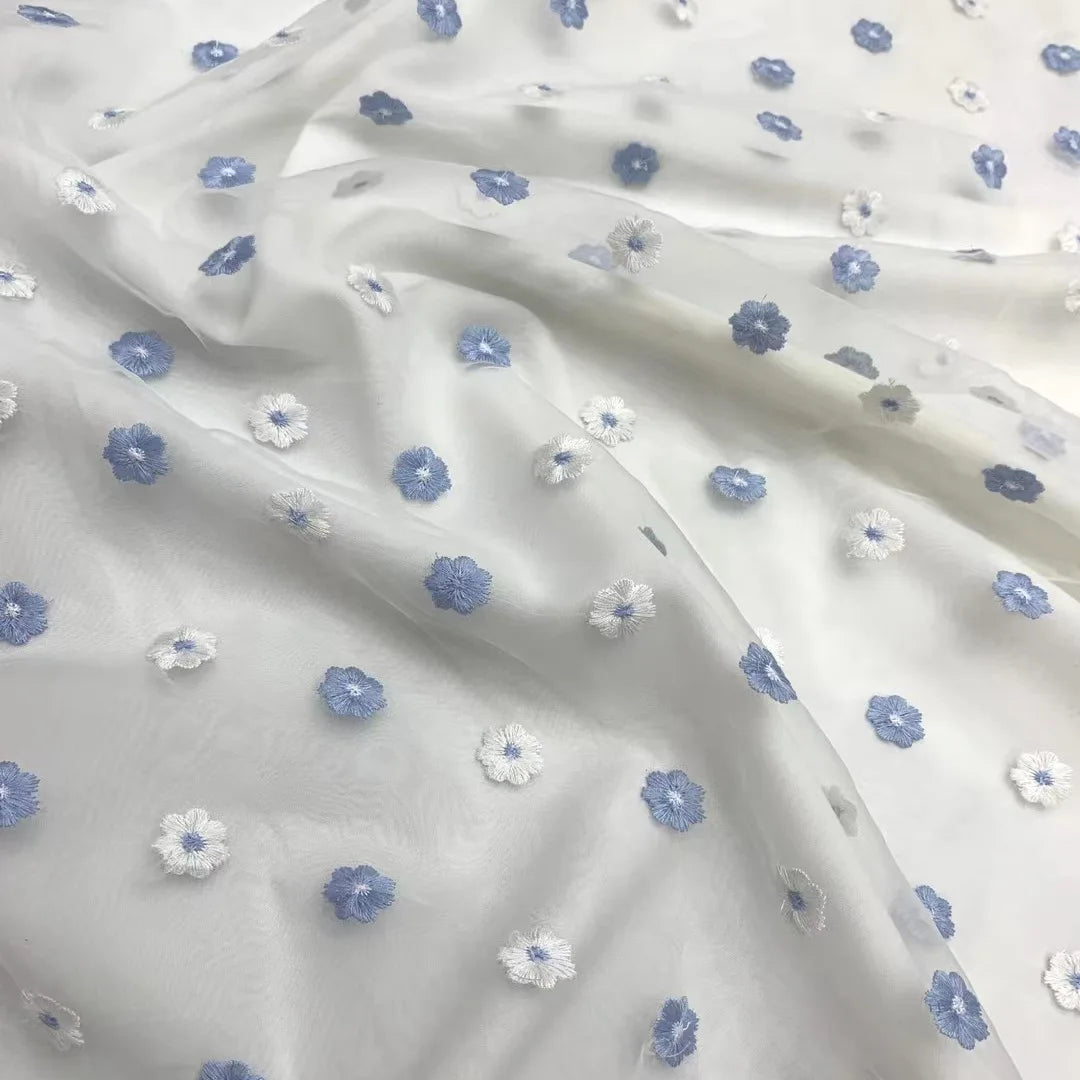 Width 130 cm Embroidery Organza Fabric 3 d Colorful Flowers Mesh Net Voile Tulle Lace Fabric for Dress Skirt Bags