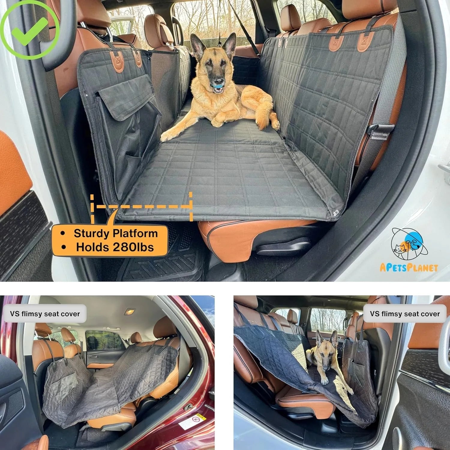 Pet Backseat Cover Protector Hard Bottom Extender Waterproof Pet Car Seat Cover