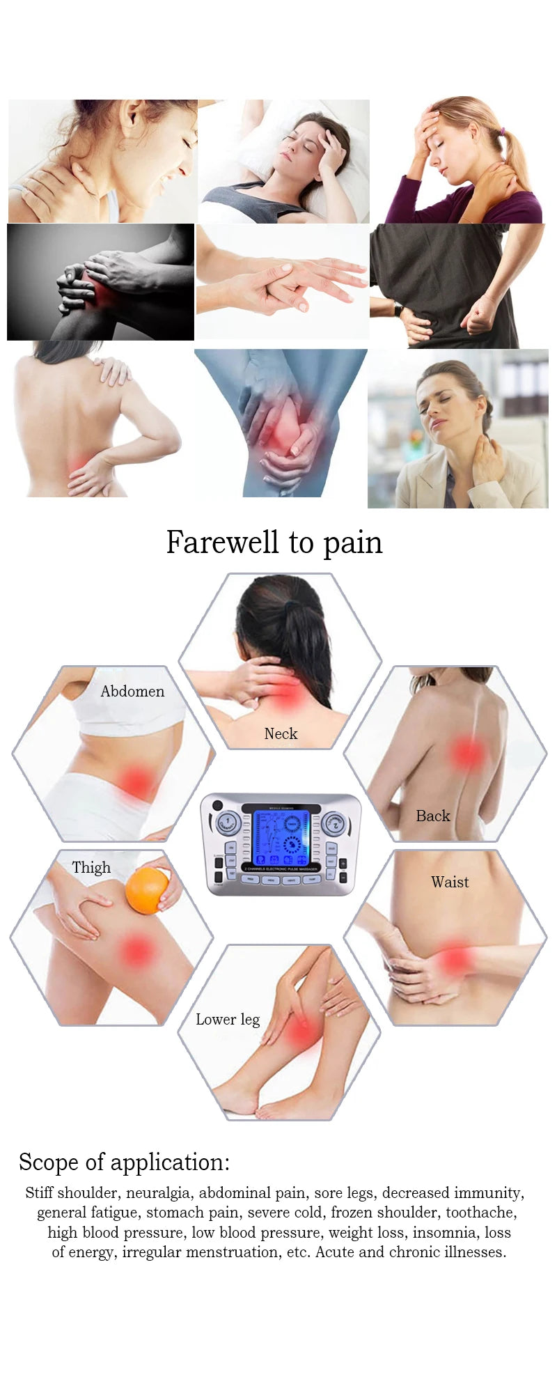 Tens Massager Ems Muscle Stimulator Acupuncture Electrical Pads Pulse Low Frequency Physiotherapy Slimming Machine Health Care