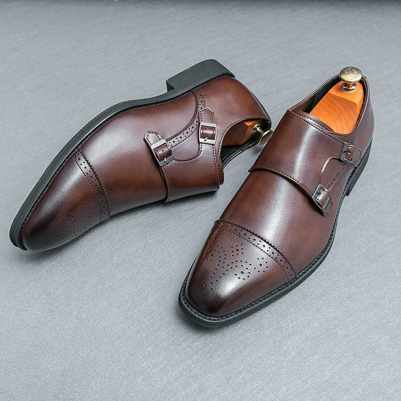 New Genuine Leather Dress Shoes Business Dress Shoes Formal Occasion Buckle Pointed Toe Men's Work Shoes Low Price Factory Oem