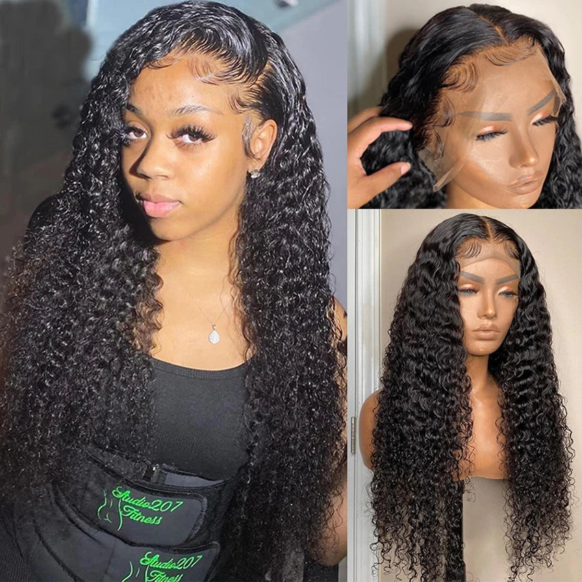 150% 180% 200% Density Jerry Curl Human Virgin Hair Lace Front Closure Wig for Black Women Brazilian Kinky Curly Hair Wigs Human