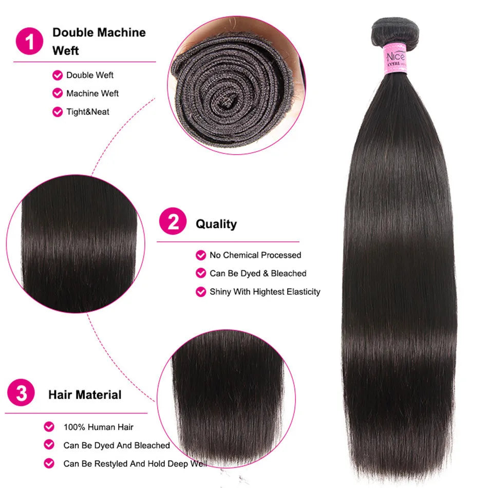 UNice Hair 5X5 HD Lace Closure 28 30 Inch With Peruvian Straight Hair 3 Bundles 4PCS 4x4 Swiss Lace Human Hair Weave Remy Hair