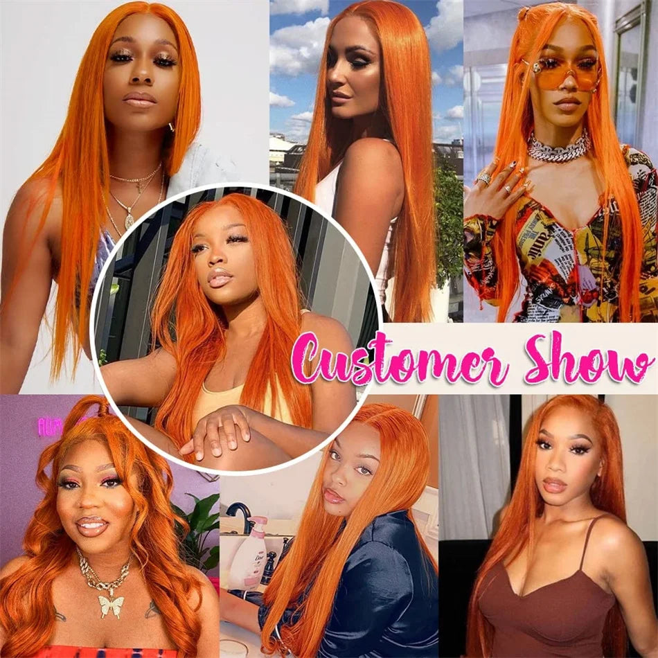 #350 Ginger Orange Color 13x4 Lace Front Body Wave Remy Hair Wig Pre Plucked HD Lace Frontal Human Hair Wigs for Women
