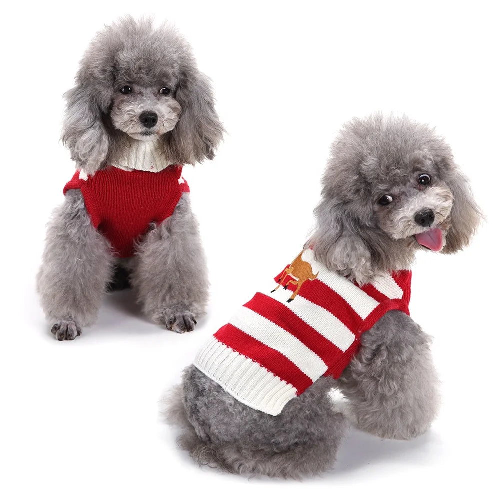 High Quality Reindeer Print Dog Clothes Cheap Winter Fashion Stripe Christmas Sweater