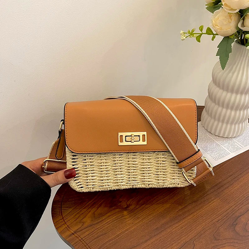 Summer Women's Female Straw Shoulder Bag - Small Flap Crossbody Bags for Women - Luxury Women's Bag with Cell Phone Purse
