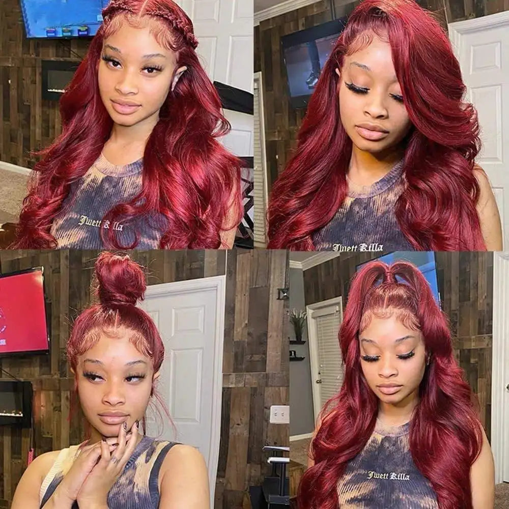 99J Burgundy Wine Red 13x4 Human Hair Body Wave Preplucked HD Lace Front Wigs for Black Women Brazilin Virgin Human Hair Wig