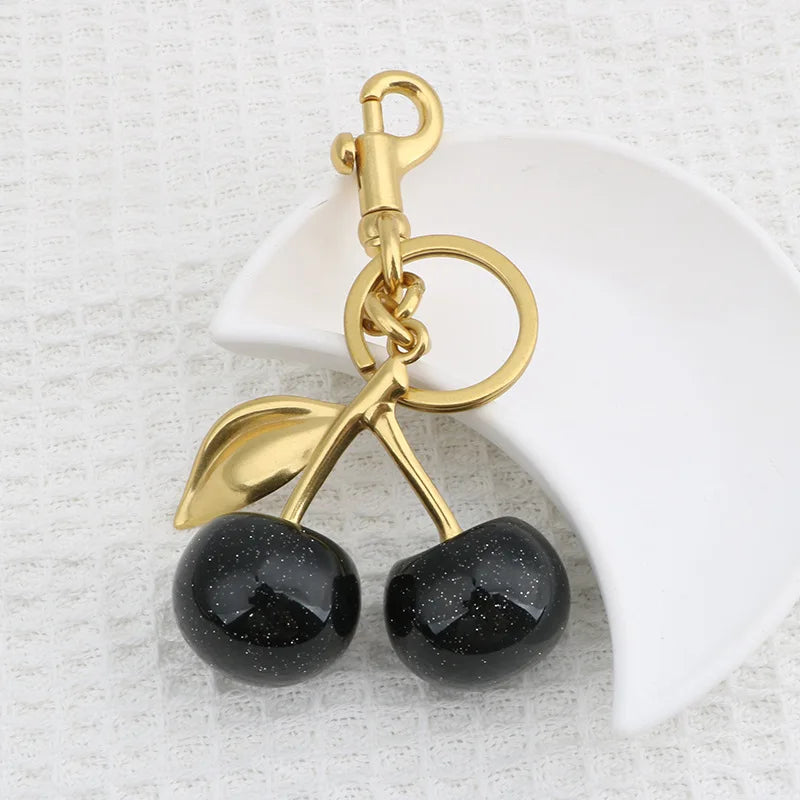 Cherry Bag Charm Fashion Accessories Golden Key Chain Glitter Resin Purse Charm for Bags