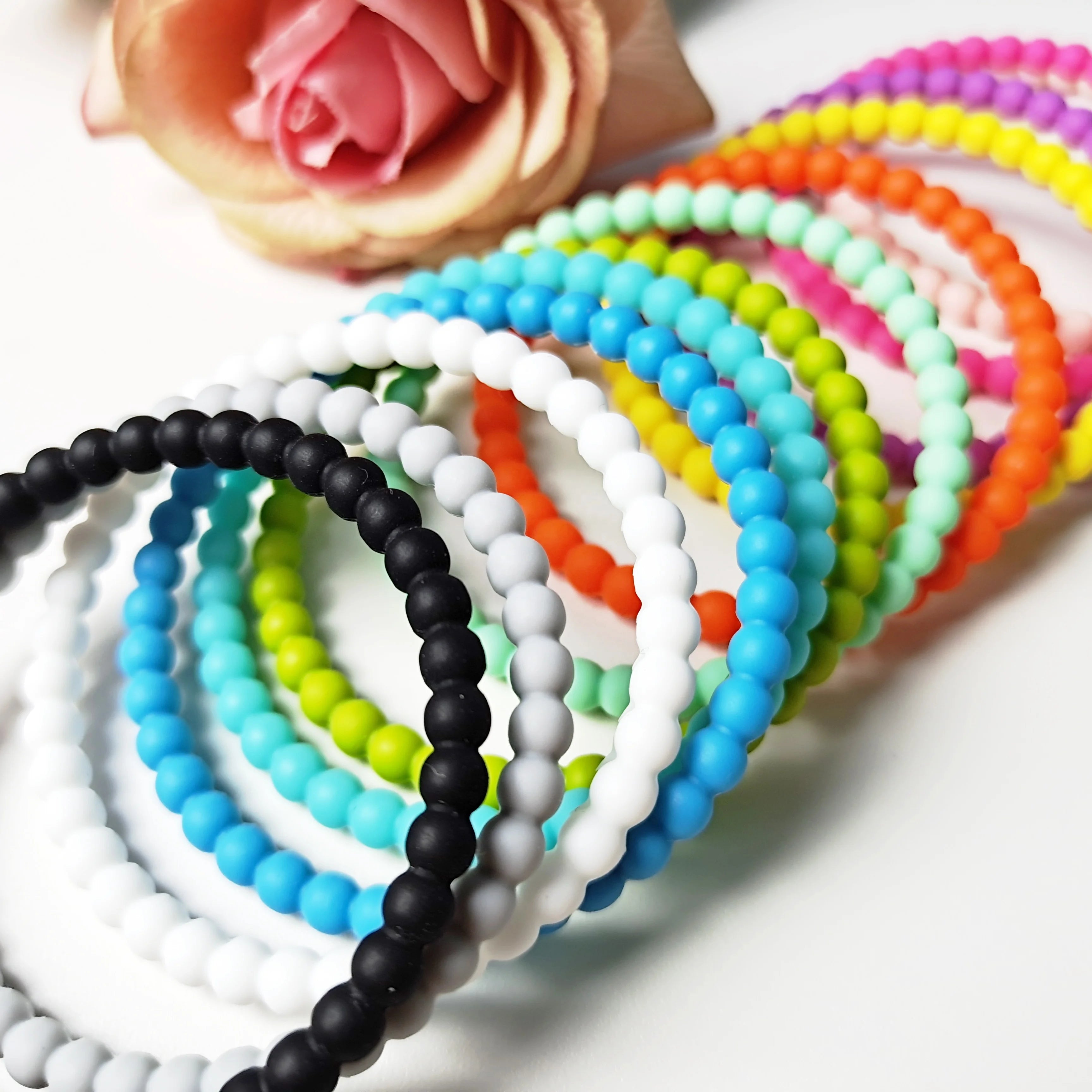 New Design 50 mm Beaded  Bangle Bracelet Stackable Silicone Bracelet