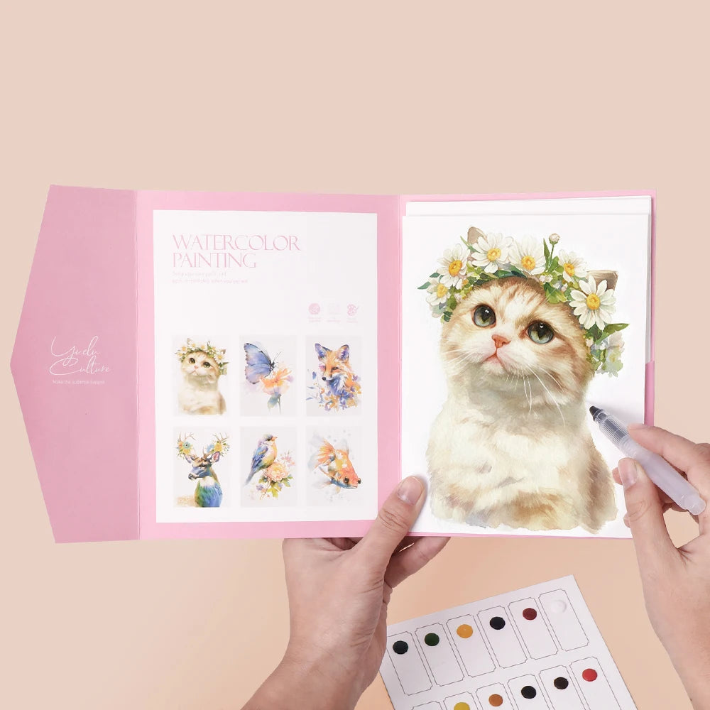 YUELU Creative DIY Watercolor Coloring Paper 7.48*5.67inch Suitable for Beginners' Watercolor Graffiti Painting with Pigments