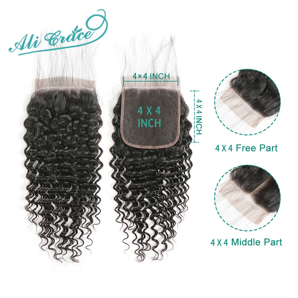 Ali Grace Hair Brazilian Deep Wave With Closure 3 Bundles Deep Wave Hair With Closure 4x4 Lace Closure Remy Hair Extension